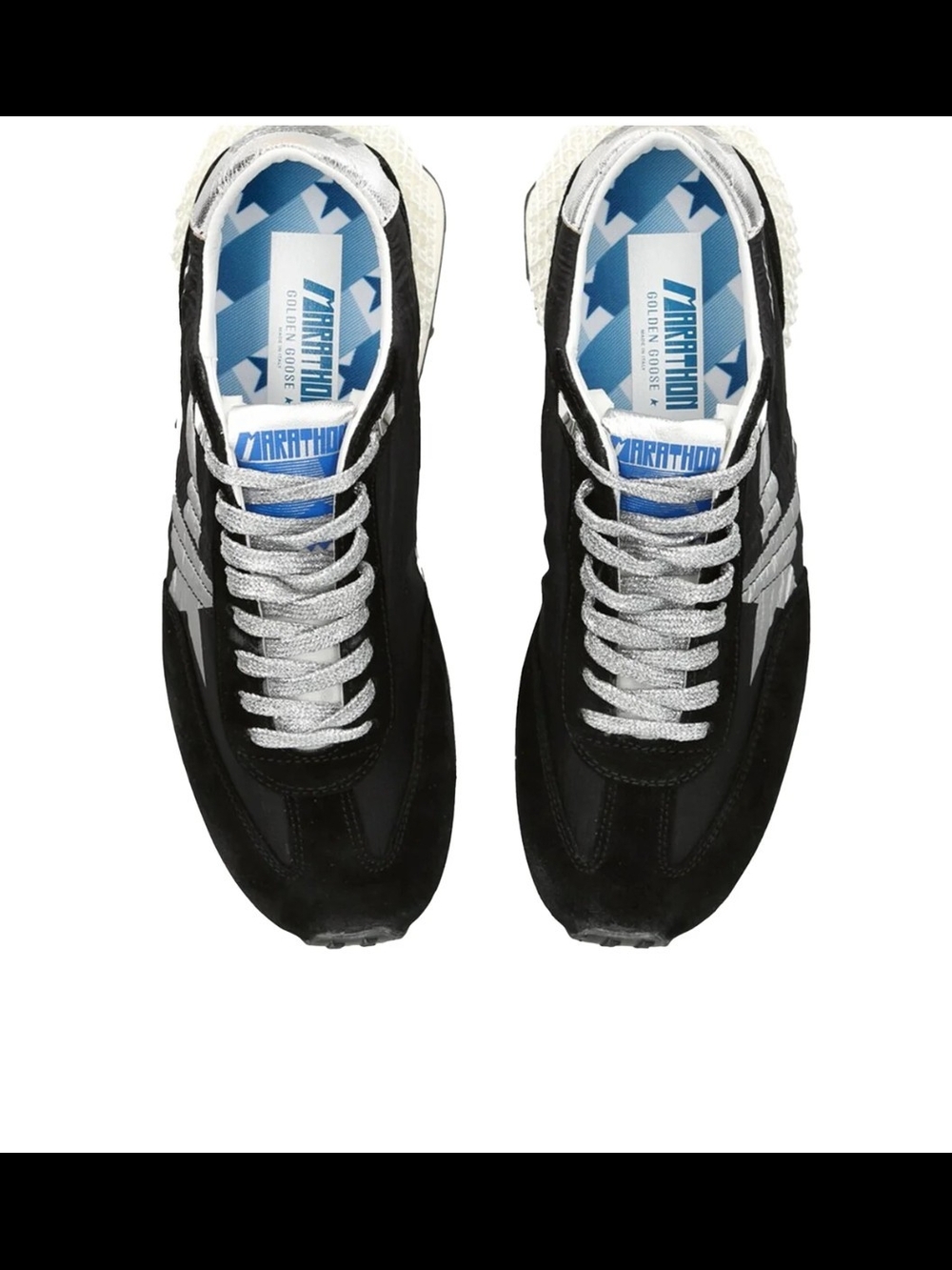 Golden Goose Black and White Leather Sneaker with Silver Tongue Size 10 - Picture 4 of 6